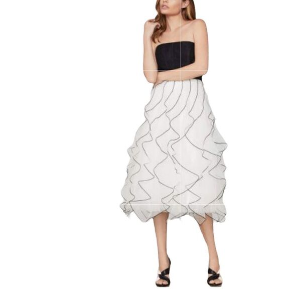 BCBGMAXAZRIA strapless tulle ruffled skirt midi dress off white combo black 6 - Picture 3 of 15